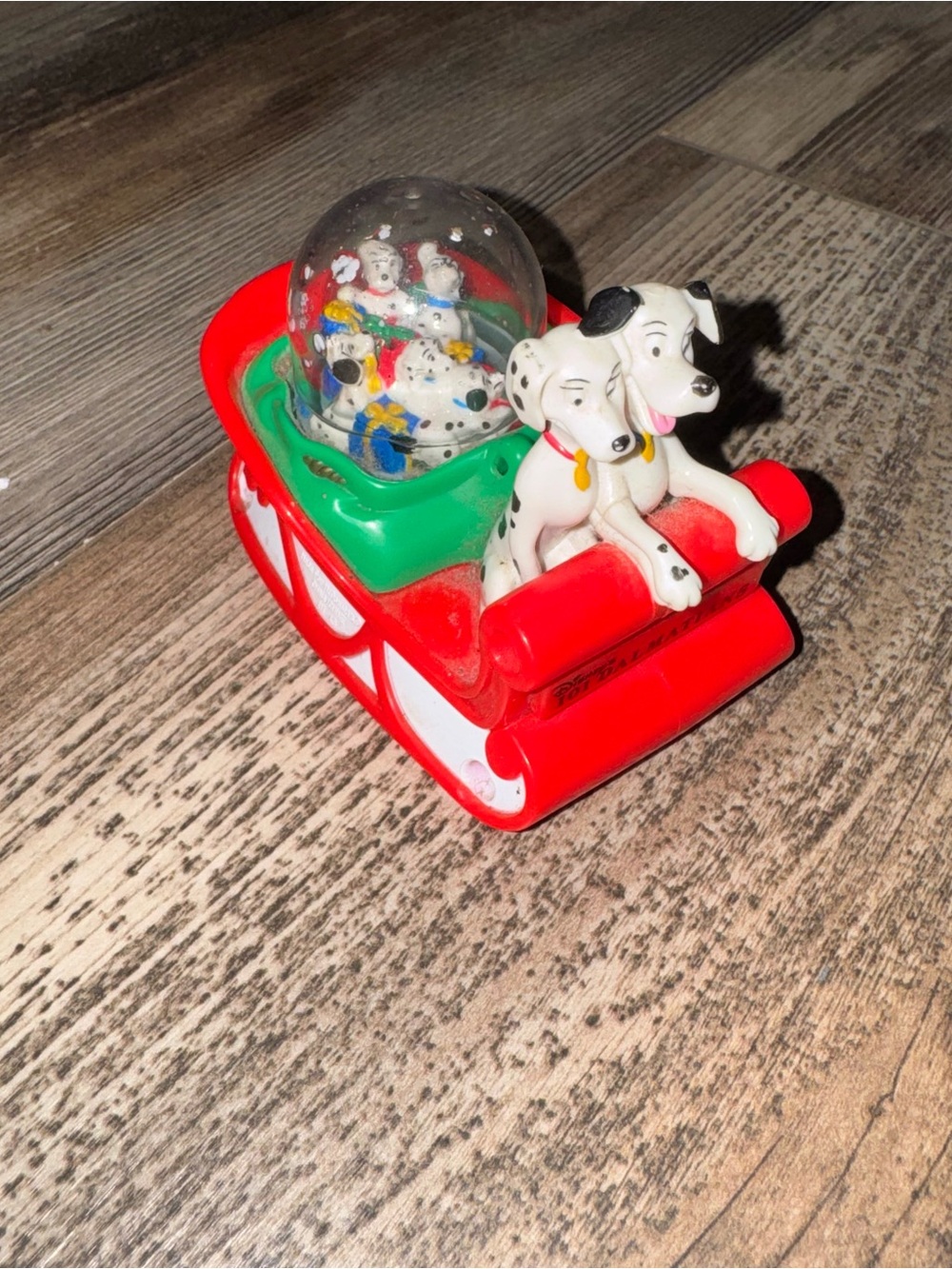 VTG 101 Dalmatians Disney Red and White Dalmatian Sled Snow Globe Toy 1996